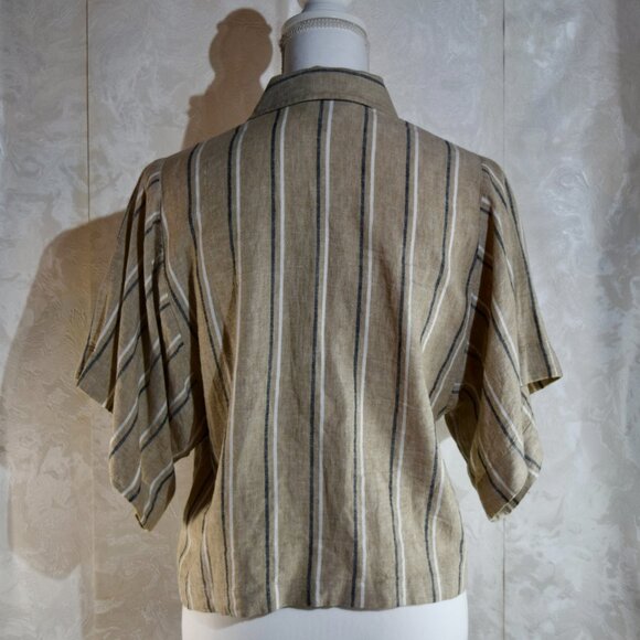 Banana Republic Linen Blend Boxy Cropped Button-Up Shirt | Neutral Beige Stripe - Picture 2 of 6